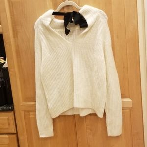 FRNCH Chunky Knit Sweater With Bow Tie Back SZ S/M